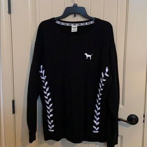 Black PINK sweater with white stitching Large